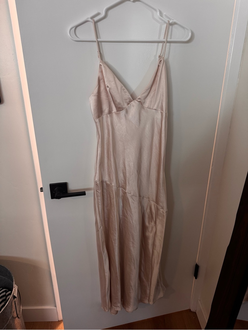 Saints + Secrets Cream Satin Maxi Slip Dress with Adjustable Straps